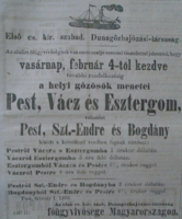 D203370 Dunagőzhajózási társaság menetrend - Pest Vác Esztergom - Szentendre - egy 1866-os újságból