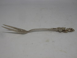 Silver two-pronged small fork with rose decoration