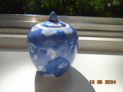Kézzel festett kék fehér kínai fedeles váza dinasztiás kék jelzéssel