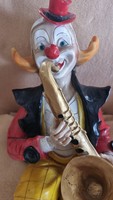 Antique sitting ceramic clown, marked, collector's item, large size (60cm).