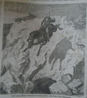 D203366 Gróf Sándor Móricz -Gonosz nevű lován a biai kőbányánál  fametszet  1866-os újságból