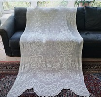 Peacock and flower cup - antique crochet curtain - 120x210 cm