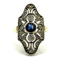 Art deco gyűrű kék zafírral és gyémántokkal