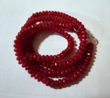 Brazilian red ruby faceted pearl necklace, 2x4 mm pearls 445