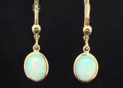 Mesés Terra Opál/ ausztrál nemes opál drágaköves, sterling ezüst fülbevaló 14 K aranyozott/925/ - új
