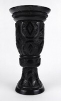 1R401 old black carved wooden vase 28 cm