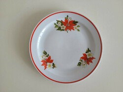 Retro Zsolnay porcelain plate, old flat small plate with poinsettia pattern