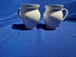 A pair of blue and gold stripe decorated porcelain mugs with Old Alföldi mark