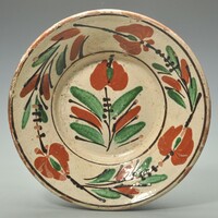 Old earthenware plate, Transylvanian customs village, earthenware with hanging lugs. Made between 1880-1905.