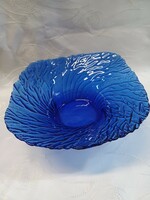 Vintage Finnish blue glass bowl with bark pattern