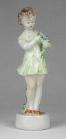 1R679 old Zsolnay porcelain girl with flowers 13.5 Cm