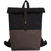 Water- and abrasion-resistant large brown and black roll top backpack