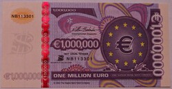 1 millió euro fantáziapénz egyedi sorszámmal, igényes kivitelben