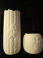 AK Kaiser M. Frey szignált  bisquit váza és gyertyatartó, vintage porcelán
