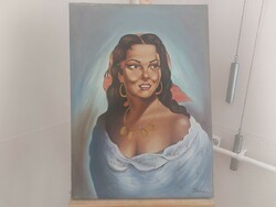 (K) Cigánylány festmény Tiborcz szignóval 50x70 cm
