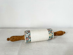 Antique porcelain faience floral stretcher, rolling pin with floral pattern