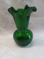 Vastagfalú zöld üveg váza Murano?
