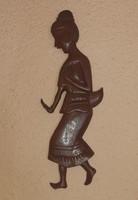 Dancer - old oriental carved wood relief wall decoration - 40 cm