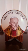 Hollóházi porcelán festett falitál II. János Pál pápa portréjával