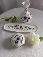 Zsolnay búzavirágos porcelán készlet  váza, bonbonier, "fésűtartó" HIBÁTLAN!