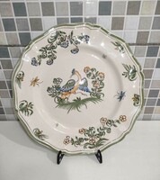 French moustiers hand-painted flower pattern, ceramic plate with bird decoration