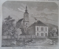 D203380 Magyarzsákod templom és iskola Erdélyben Maros vm - eredeti  fametszet egy 1866-os újságból