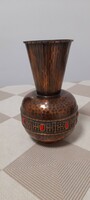 Gyönyörű, Lignifer, kézzel kalapált iparművész vörösréz váza jászpiskő berakással