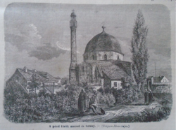 D203403 p165  Pécs - A pécsi török mecset és torony - eredeti  fametszet egy 1866-os újságból