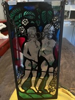 Glass picture of Adam and Eve with a metal frame! 36*17cm