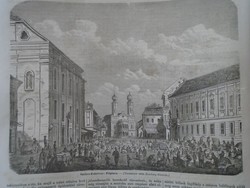 D203415 p2 16 Székesfehérvár Vörösmarty-tér és Főpiacz - eredeti  fametszet egy 1866-os újságból