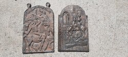 2 Bronze wall pictures with relief stone sign