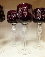 Bordó szőlő mintás kristály boros poharak