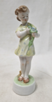 Old Zsolnay shield seal girl with flower figure in perfect condition 13.5 cm.