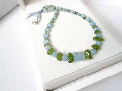 Aquamarine and peridot necklace with silver clasp