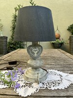 Antiqued greenish gray painted, smaller size, switchable, bedside table lamp