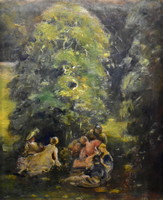 XX. Sz. Early Middle European painter (?): Idyllic scene in a park