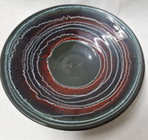 Retro, large, istván bere, applied arts, glazed, ceramic plate, bowl or wall decoration 27.5 cm.