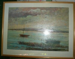 Orphaned boat - pastel painting under glass in a frame - 44 x 35 - art&decoration