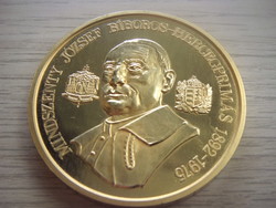 József Mindszenti Biboros - Prince Primate 1892 - 1975 gold-plated commemorative medal 141.92 Gr 65 mm