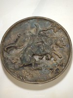 Gyönyörű antik 2 kutya mintás  nehéz bronz réz hamutál hamutartó