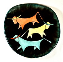 Colorful bulls ... Retro Bodrogkeresztúr ceramic wall decoration bowl