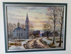 Templom Szibériában - akvarell festmény/ tél