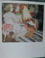 Csók istván print: Züzü with rooster (1912)