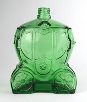 1R849 Régi hintó alakú zöld üveg 16 cm