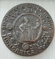 Magyar Vöröskereszt Társasága bronz emlék plakett  Éljen István Király 10,8 cm szignóval