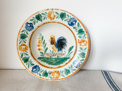 Bélapátfalva folk wall plate with rooster, earthenware dinner plate, rustic plate decoration.