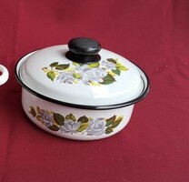 Approx. 1.5 Liter floral pot with lid, enamel kitchen