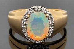 Ausztrál nemes opál drágaköves, sterling ezüst gyűrű 14 K aranyozott/925/ - új