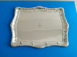 Ezüst  tálca téglalap alakú Abaffy család címerével
