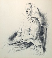 Körösy Lajos: Fiatal lány (kőrajz portré) Kőrösy Lajos 1950-es évek